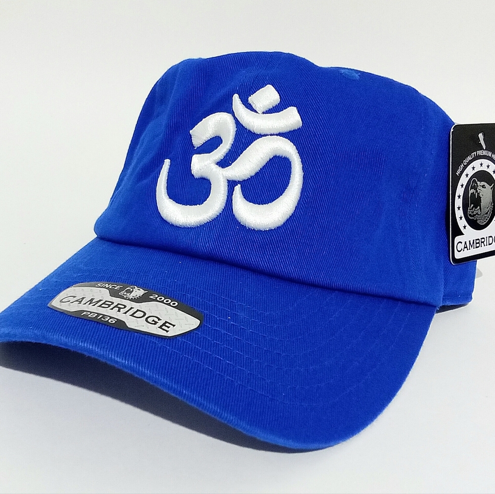 Om Aum Ohm Yoga Namaste Symbol 3D Embroidered Ball Cap Dad Hat Blue & White Hat